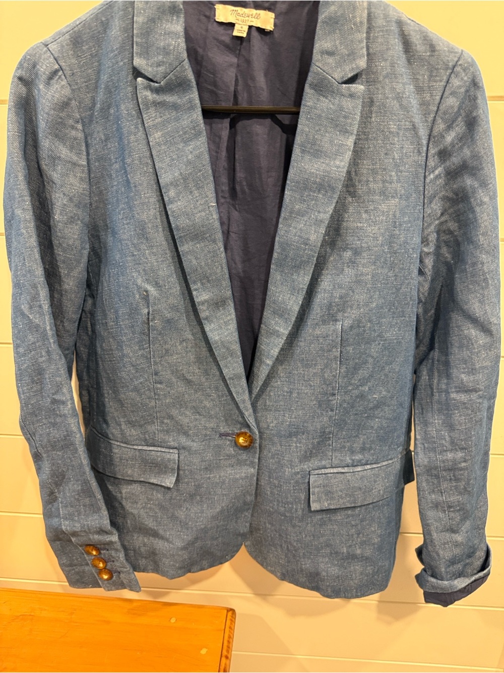 Madewell Chambray Blue Single-Button Linen-Blend Blazer